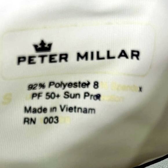 Peter MIllar White 1/4 Button Elbow Sleeve Polo Shirt Pink Blue Striped Trim - Picture 7 of 8